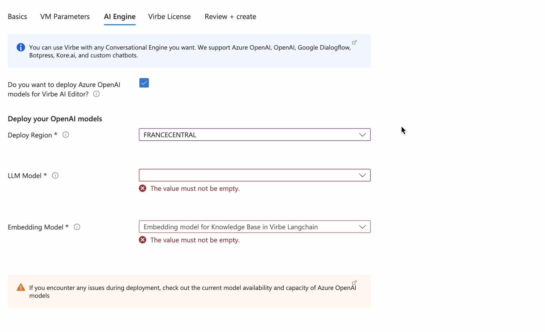 Enable OpenAI models for Virbe deployment