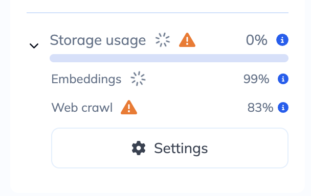 Knowledge Base storage usage panel